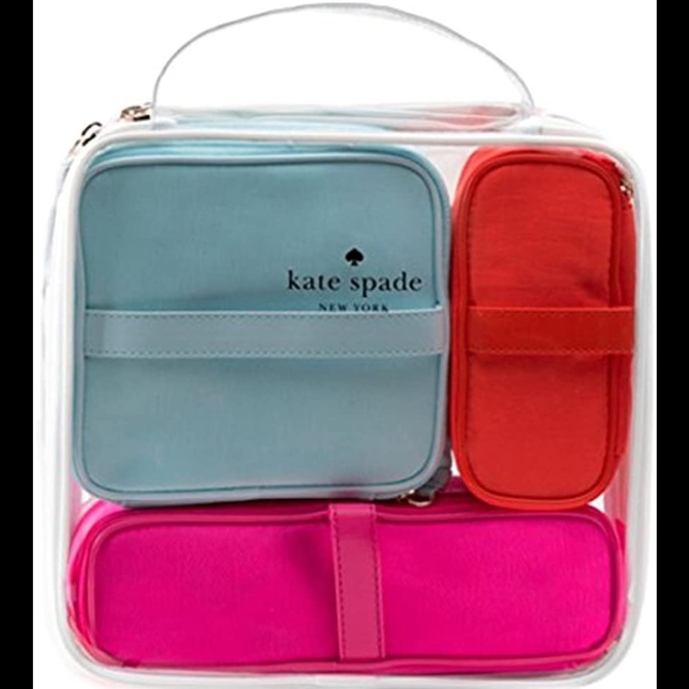 4p Kate Spade Cosmetic Case Makeup Bag Set 🤍💙💖🧡
